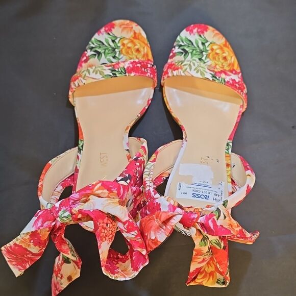 BRAND NEW NINE WEST BOBS ANKLE TIE WOMEN'S FLORAL ANKLE TIE HEELS SANDAL - Picture 5 of 16